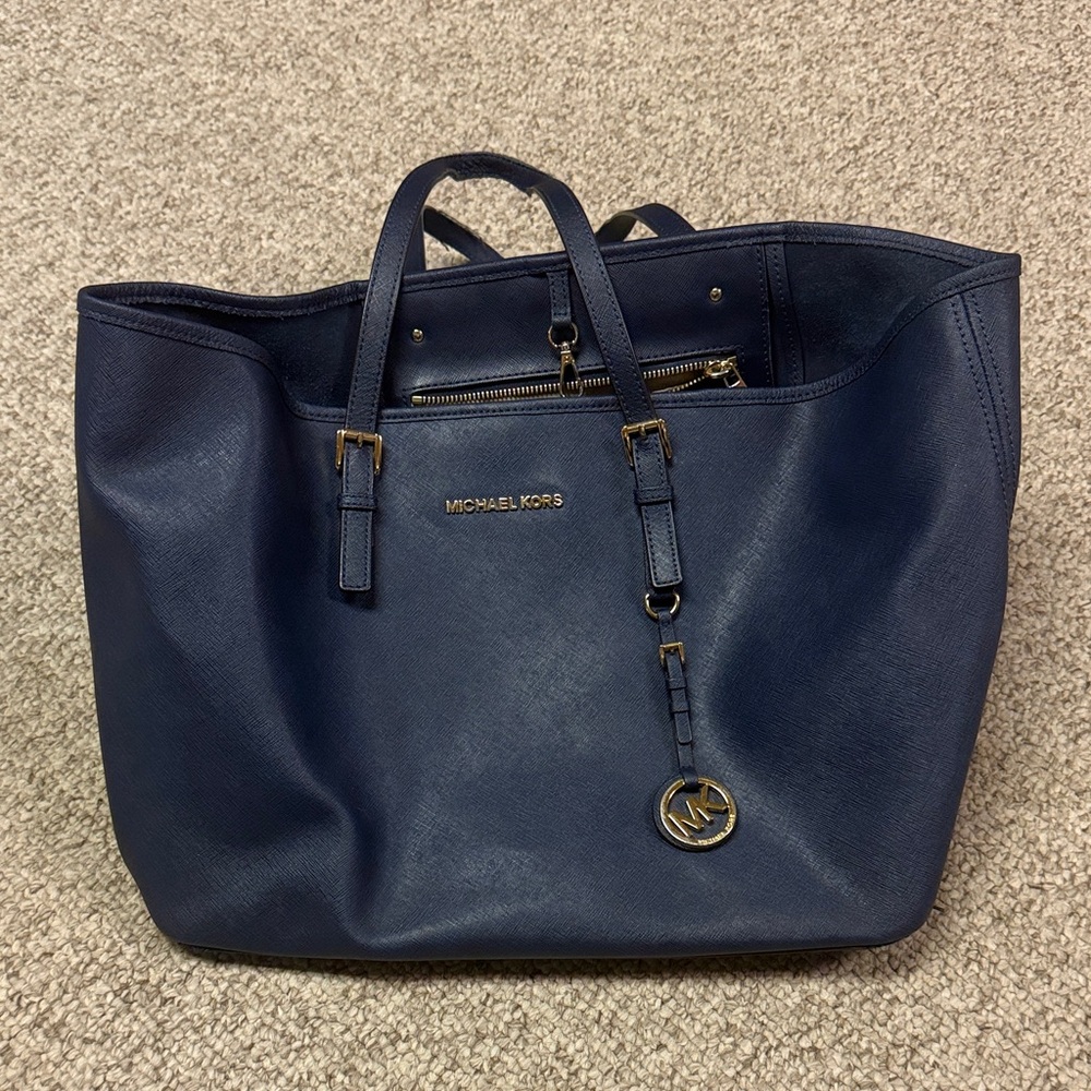 Michael Kors Dark Blue Tote with Gold Accents